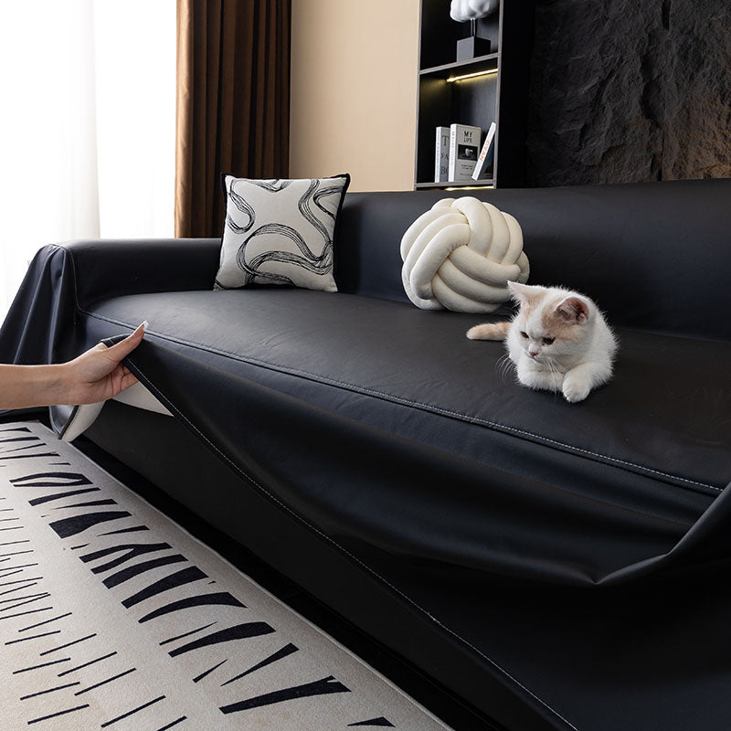 Jeté de Canapé en Simili Cuir Imperméable Noir