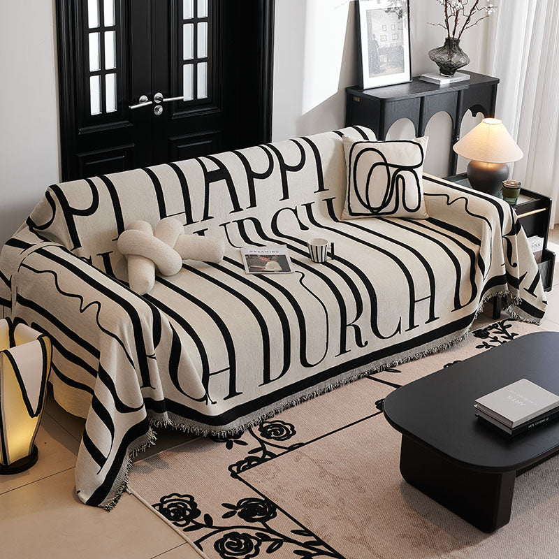 Jeté de Canapé Tissé Lettres Modernes Blanc