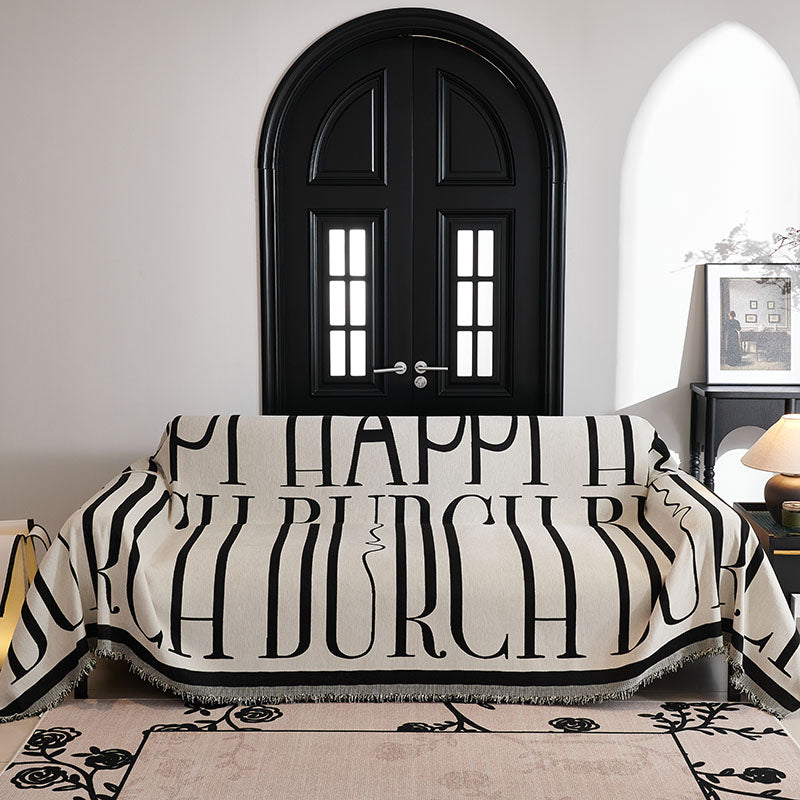 Jeté de Canapé Tissé Lettres Modernes Blanc