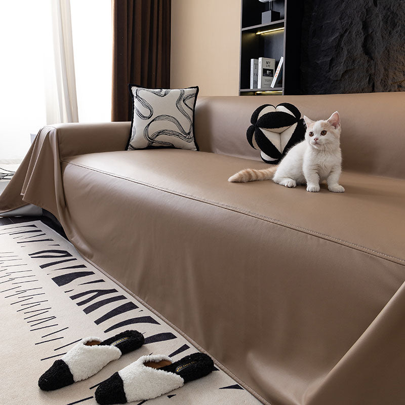 Jeté de Canapé en Simili Cuir Imperméable Marron Clair