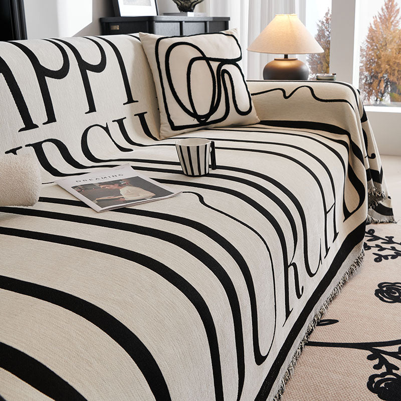 Jeté de Canapé Tissé Lettres Modernes Blanc