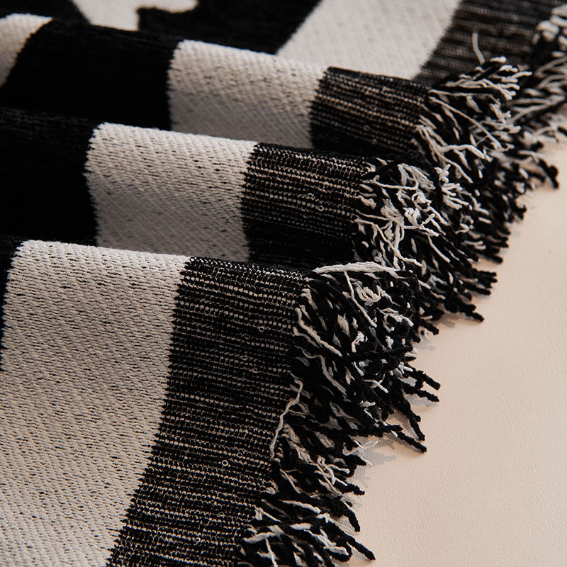 Jeté de Canapé Tissé Lettres Modernes Noir