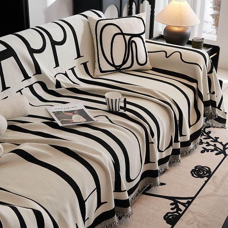 Jeté de Canapé Tissé Lettres Modernes Blanc