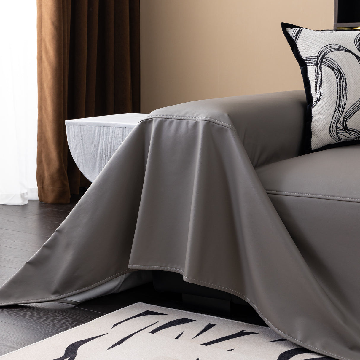 Jeté de Canapé en Simili Cuir Imperméable Gris