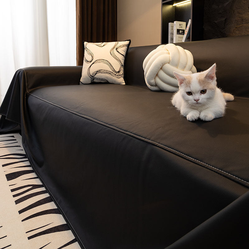 Jeté de Canapé en Simili Cuir Imperméable Noir