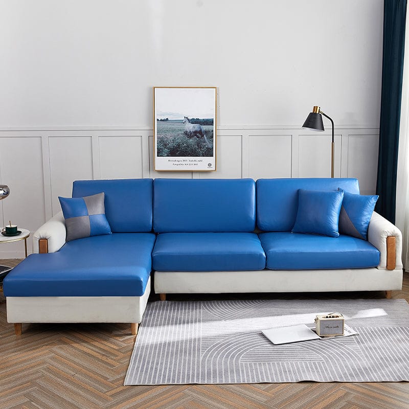 Bleu - Housse en Simili cuir pour Coussins de Canapé La Maison des Housses