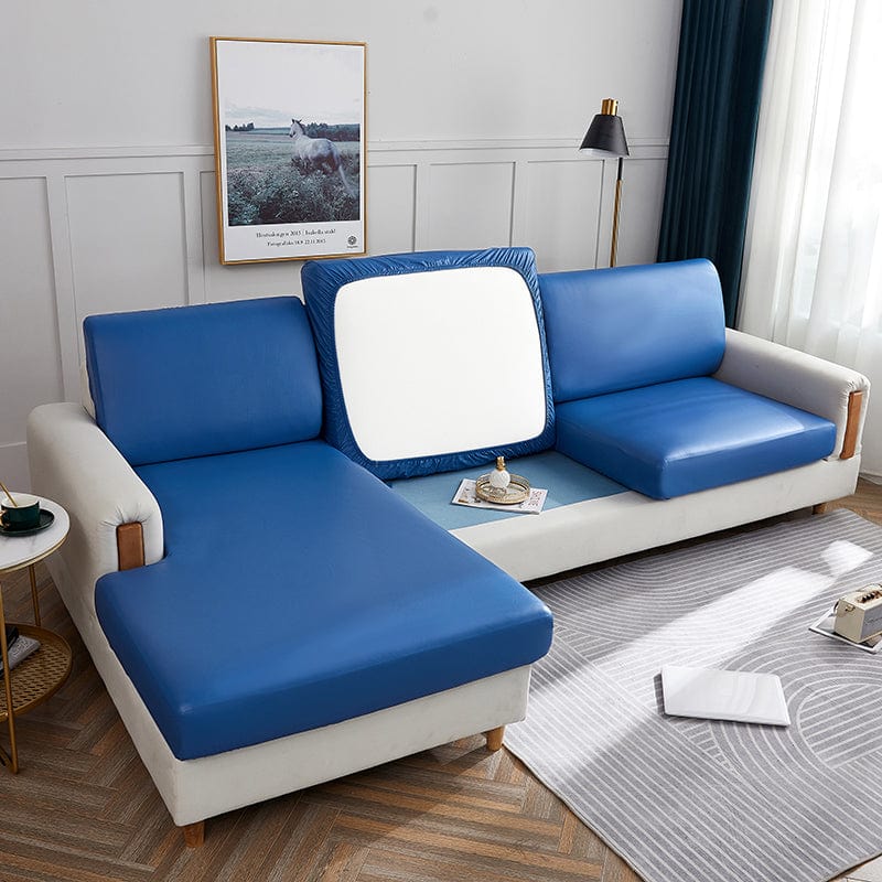Bleu - Housse en Simili cuir pour Coussins de Canapé La Maison des Housses