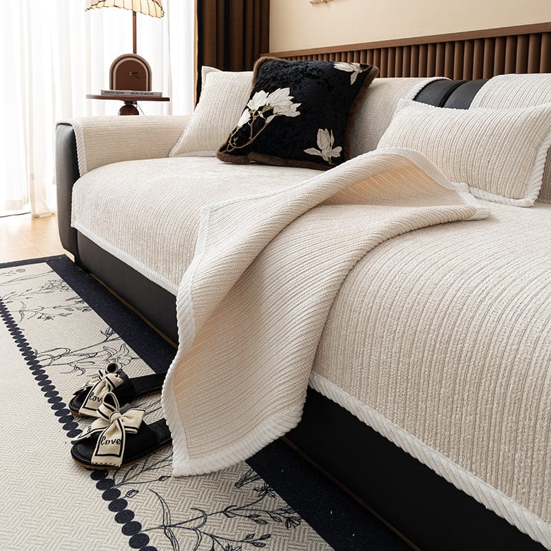 Housse canapé Beige clair - Housse de Canapé Antidérapante en Tissu Chenille Côtelé La Maison des Housses