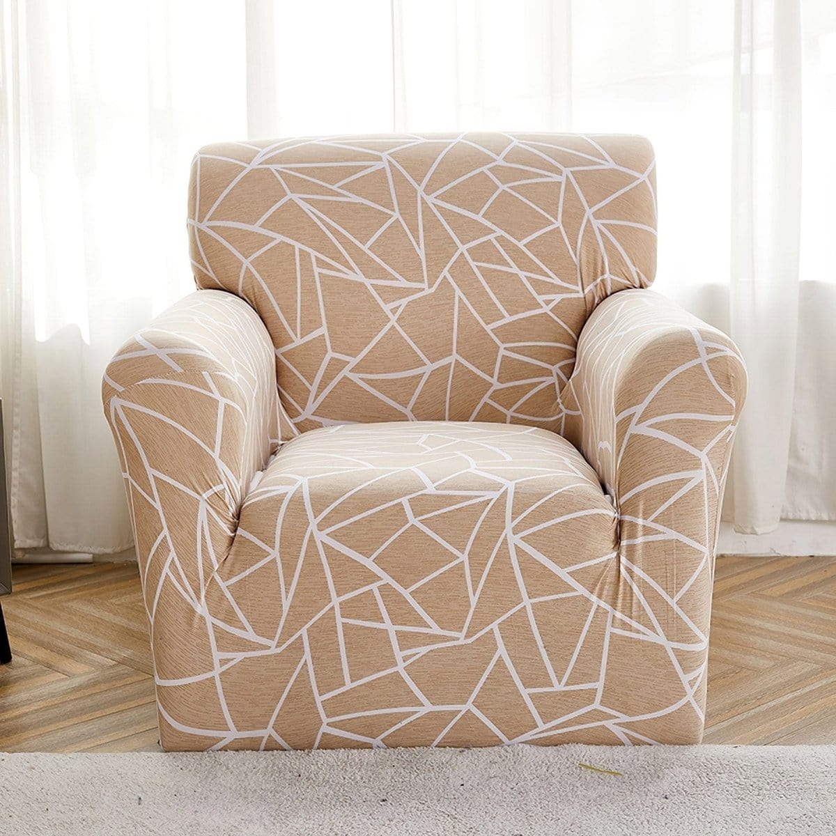 Housse de fauteuil extensible Beige graphique
