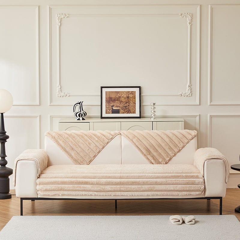 Housse canapé Beige - Housse de Canapé Antidérapante Luxe en Fausse Fourrure La Maison des Housses