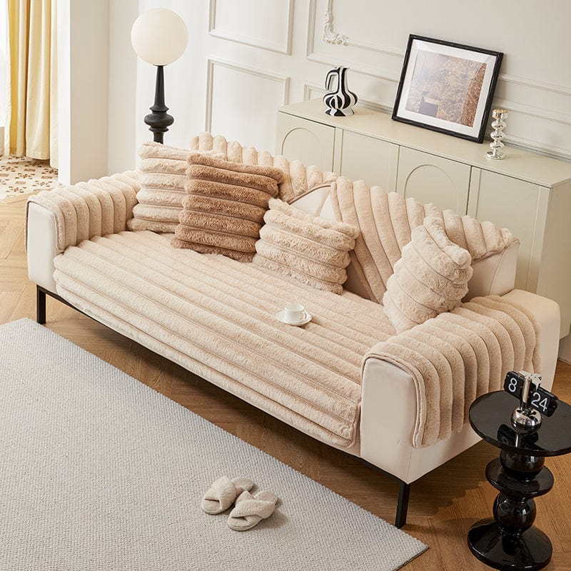 Housse canapé Beige - Housse de Canapé Antidérapante Luxe en Fausse Fourrure La Maison des Housses