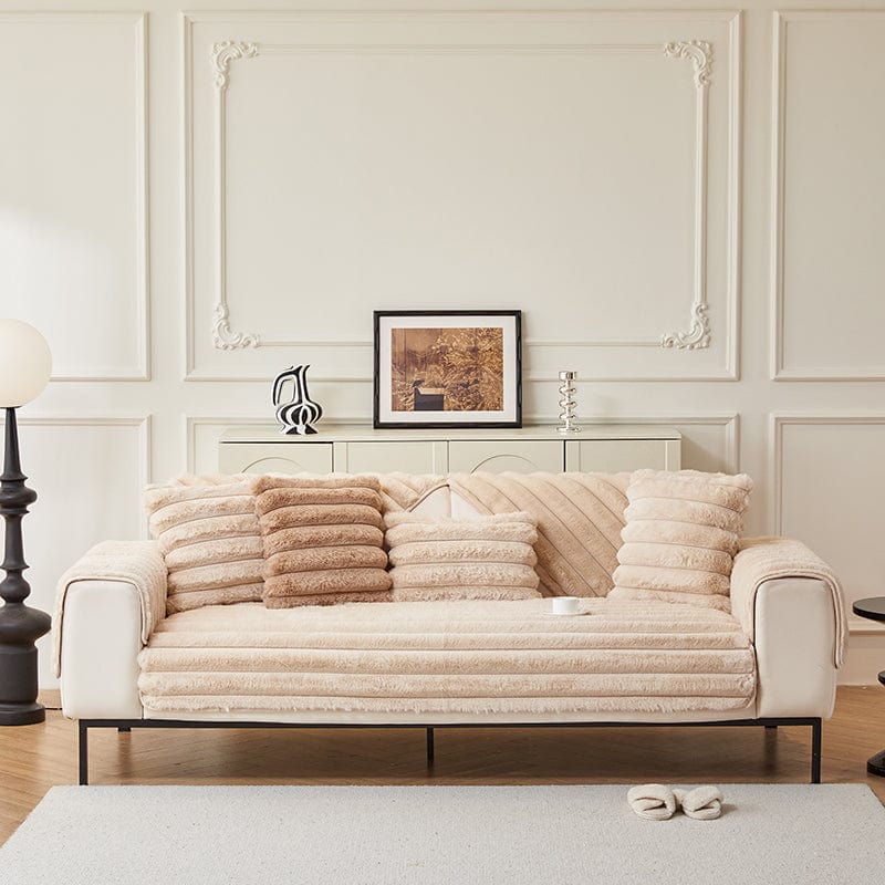 Housse canapé Beige - Housse de Canapé Antidérapante Luxe en Fausse Fourrure La Maison des Housses