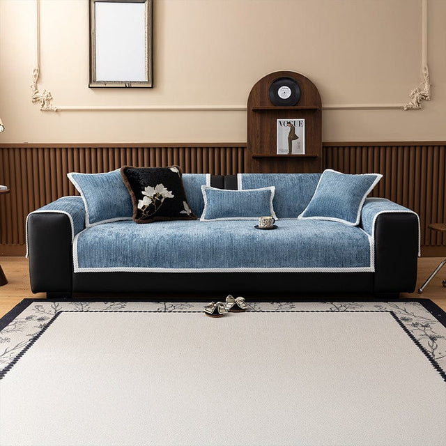 Housse canapé Bleu - Housse de Canapé Antidérapante en Tissu Chenille Côtelé La Maison des Housses