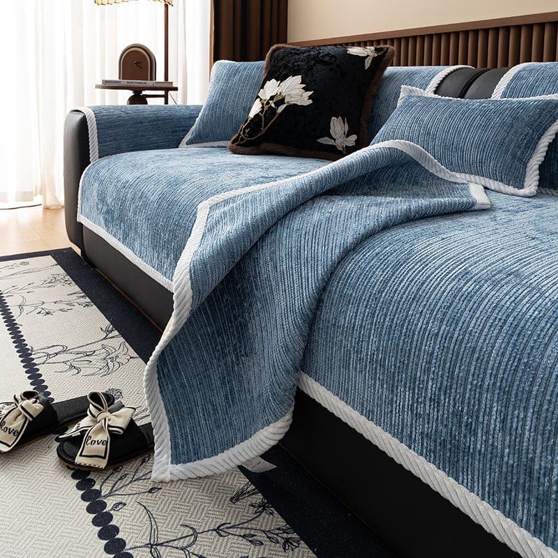 Housse canapé Bleu - Housse de Canapé Antidérapante en Tissu Chenille Côtelé La Maison des Housses
