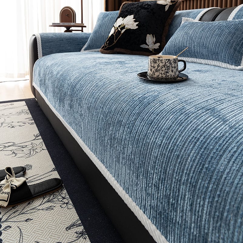 Housse canapé Bleu - Housse de Canapé Antidérapante en Tissu Chenille Côtelé La Maison des Housses
