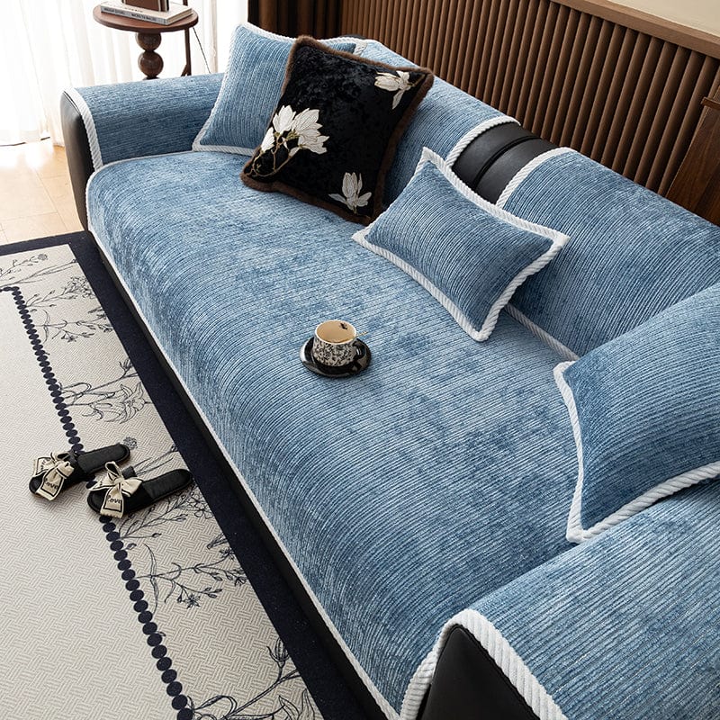 Housse canapé Bleu - Housse de Canapé Antidérapante en Tissu Chenille Côtelé La Maison des Housses
