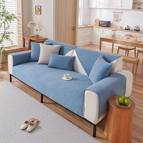 Housse canapé Bleu - Housse de Canapé Antidérapante en Tissu Chenillé La Maison des Housses