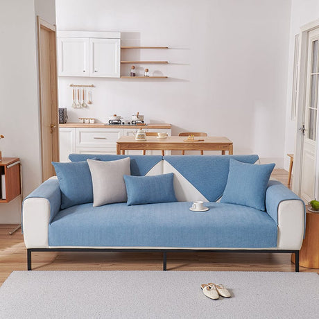 Housse canapé Bleu - Housse de Canapé Antidérapante en Tissu Chenillé La Maison des Housses