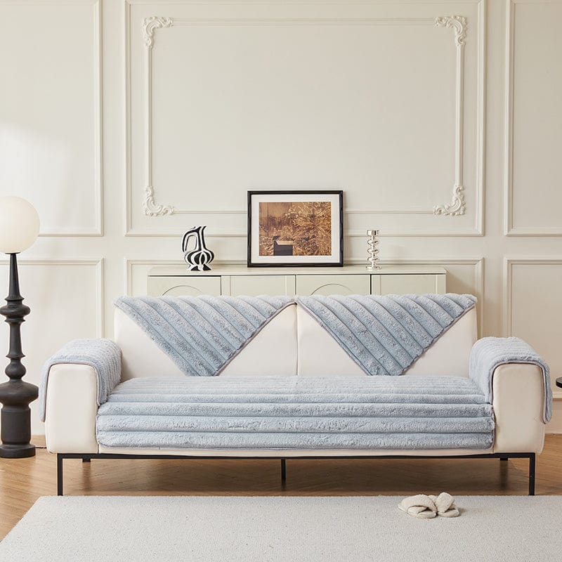 Housse canapé Bleu - Housse de Canapé Antidérapante Luxe en Fausse Fourrure La Maison des Housses