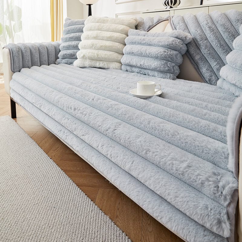Housse canapé Bleu - Housse de Canapé Antidérapante Luxe en Fausse Fourrure La Maison des Housses