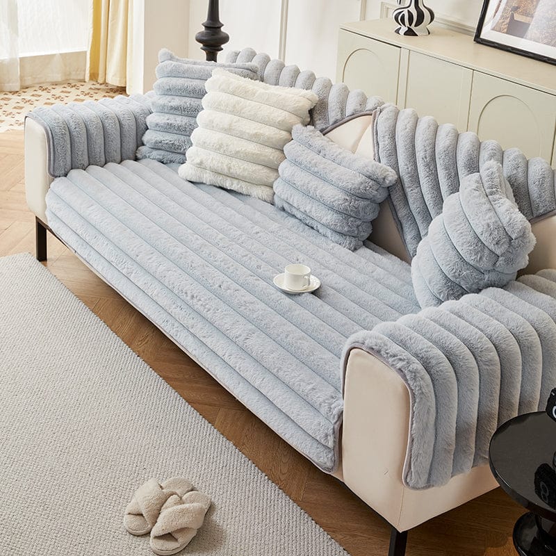 Housse canapé Bleu - Housse de Canapé Antidérapante Luxe en Fausse Fourrure La Maison des Housses