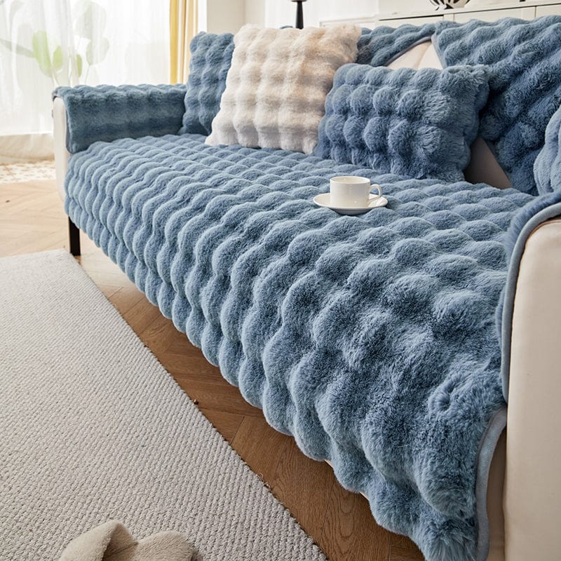 Housse canapé Bleu - Housse de Canapé Antidérapante Luxe en Fausse Fourrure Molletonnée La Maison des Housses