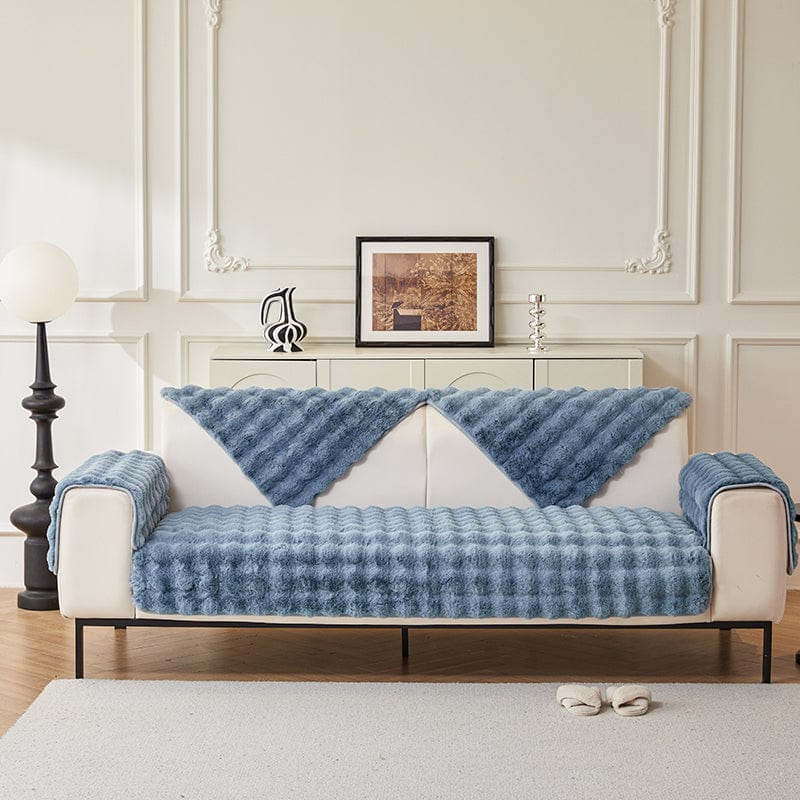 Housse canapé Bleu - Housse de Canapé Antidérapante Luxe en Fausse Fourrure Molletonnée La Maison des Housses