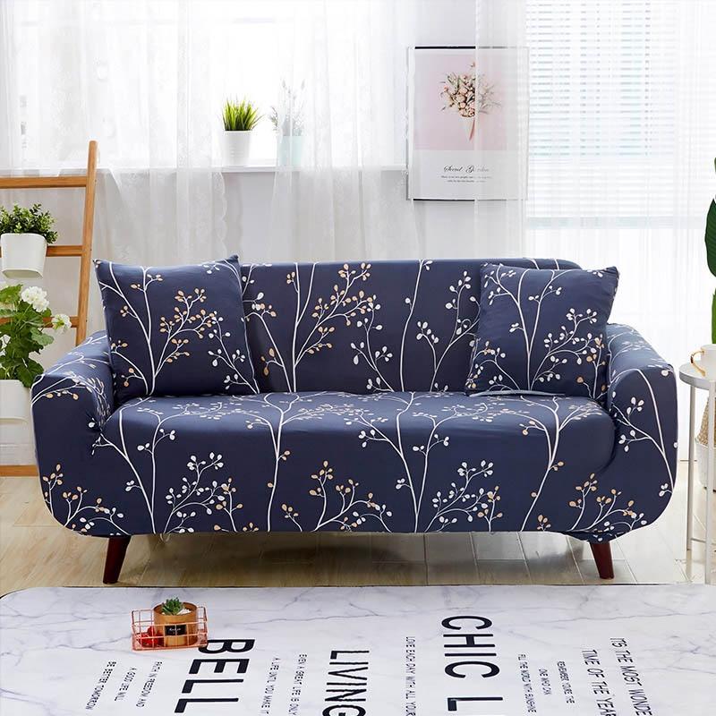 Housse de canapé extensible Bleu marine branches