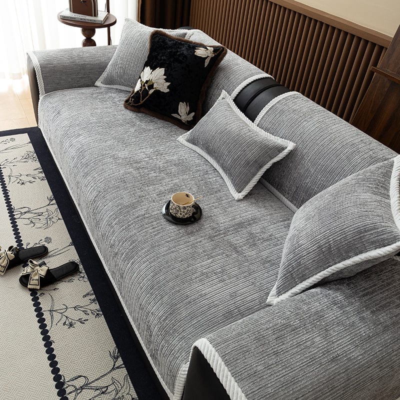 Housse canapé Gris clair - Housse de Canapé Antidérapante en Tissu Chenille Côtelé La Maison des Housses