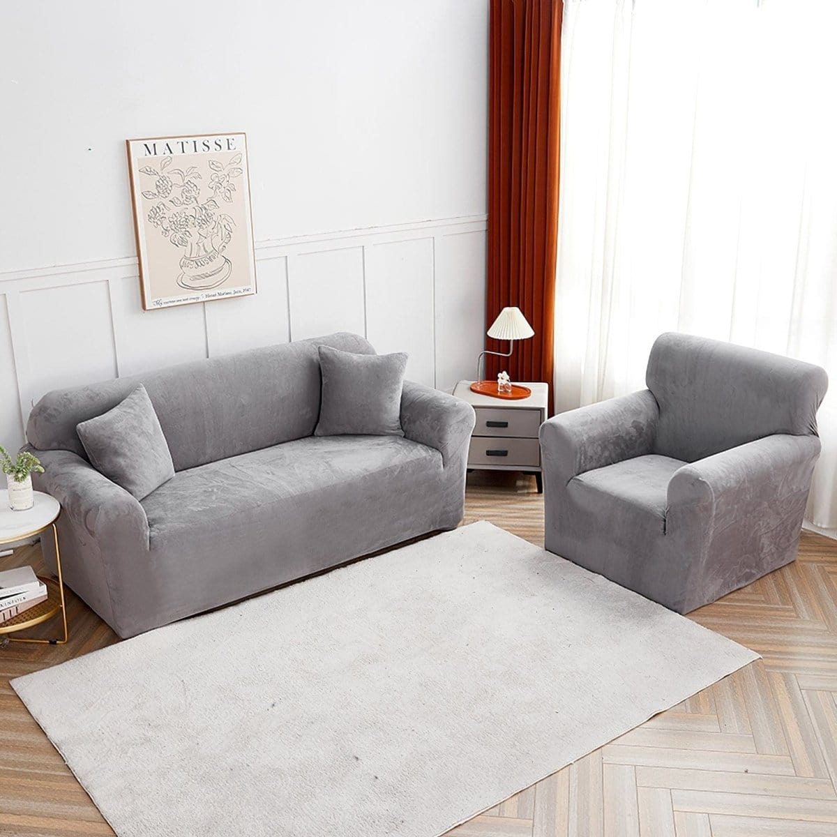 Housse de canapé en velours Gris étain — vue 4
