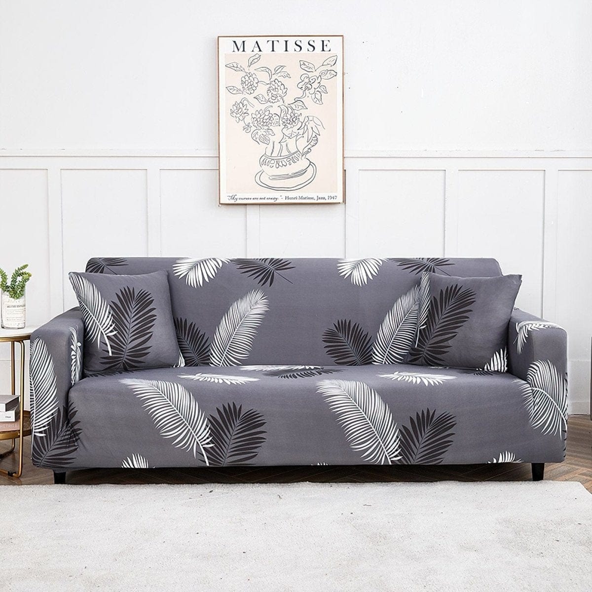 Housse de canapé extensible Gris palmes