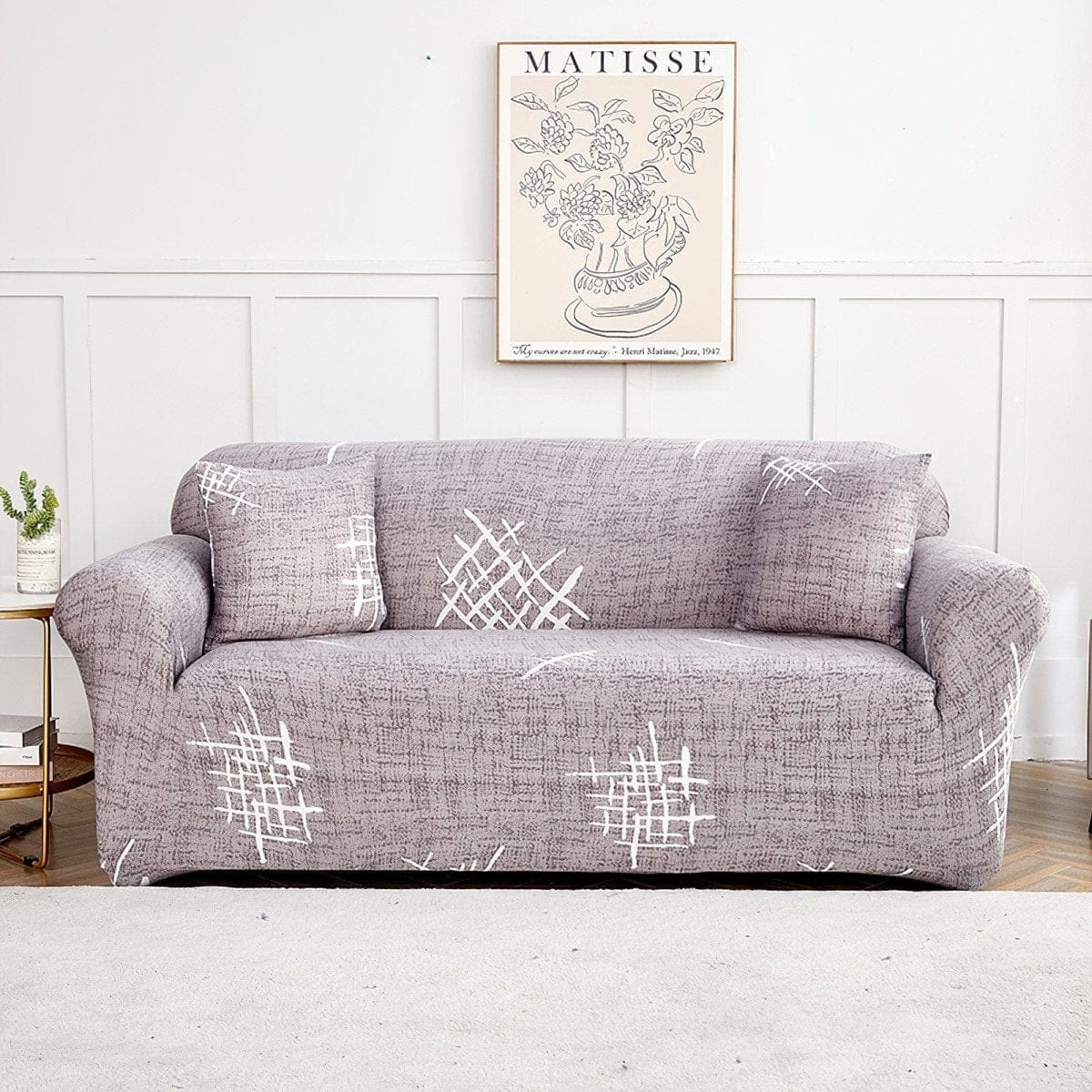 Housse de canapé extensible Gris croisillons
