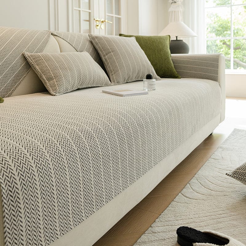 Housse canapé Gris - Housse de Canapé Antidérapante en Tissu Herringbone La Maison des Housses