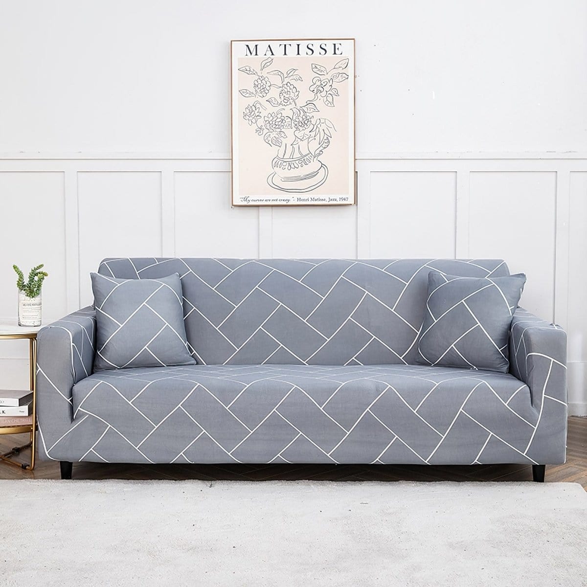 Housse de canapé extensible Gris chevrons