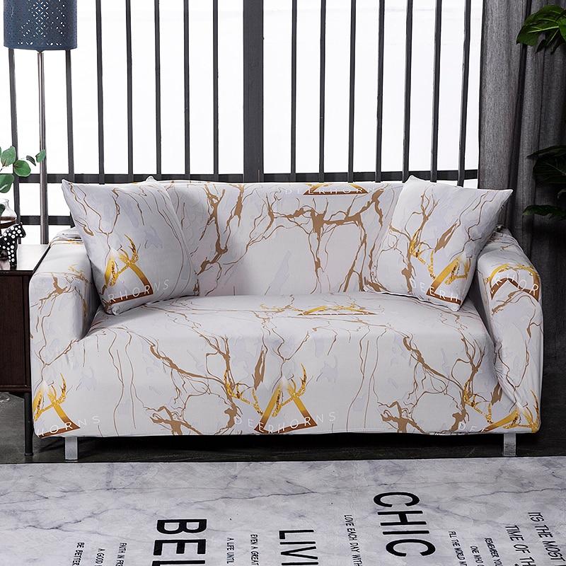 Housse de canapé extensible Blanc marbré or