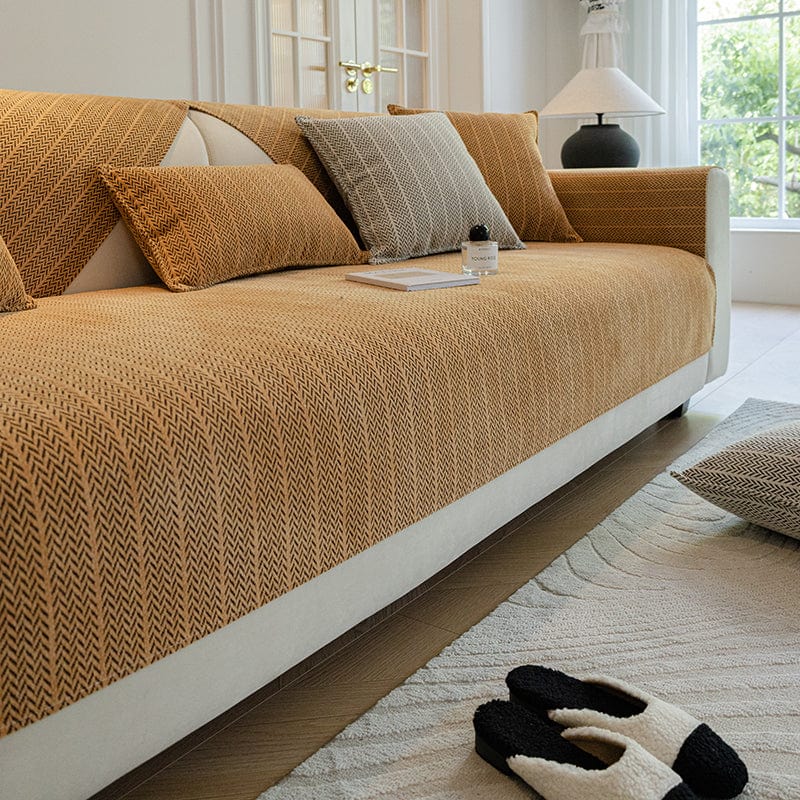 Housse canapé Orange - Housse de Canapé Antidérapante en Tissu Herringbone La Maison des Housses