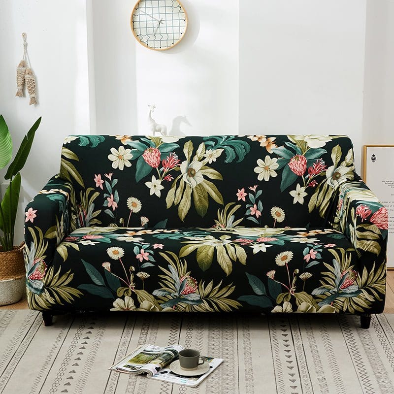 Housse de canapé extensible Noir floral tropical