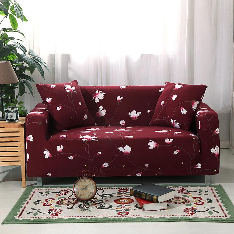 Housse de canapé extensible Bordeaux fleuri