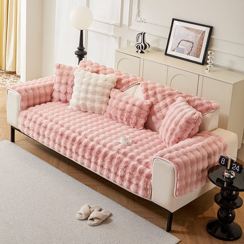 Housse canapé Rose - Housse de Canapé Antidérapante Luxe en Fausse Fourrure Molletonnée La Maison des Housses