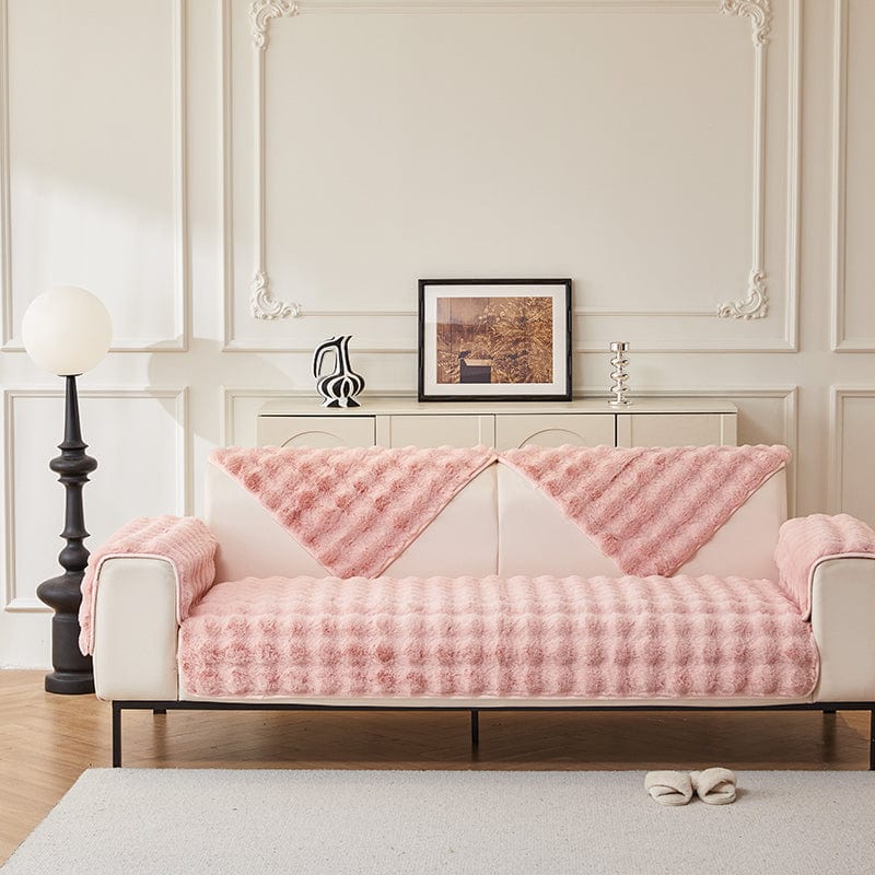 Housse canapé Rose - Housse de Canapé Antidérapante Luxe en Fausse Fourrure Molletonnée La Maison des Housses