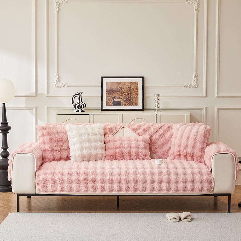 Housse canapé Rose - Housse de Canapé Antidérapante Luxe en Fausse Fourrure Molletonnée La Maison des Housses