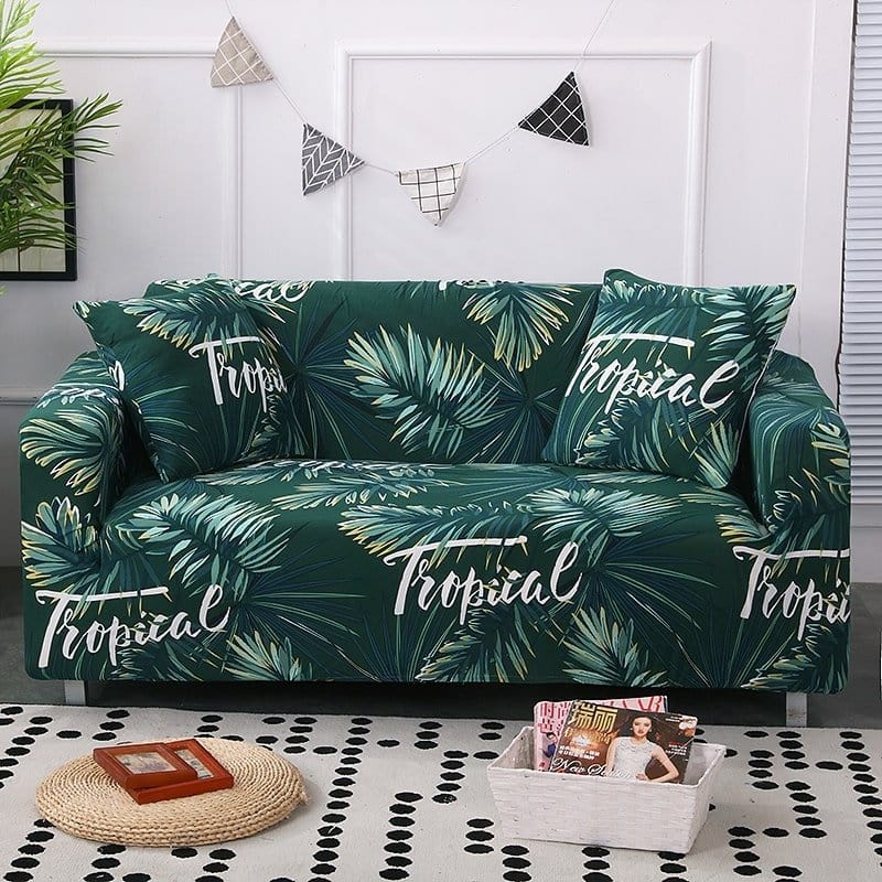 Housse de canapé extensible Vert feuillage tropical