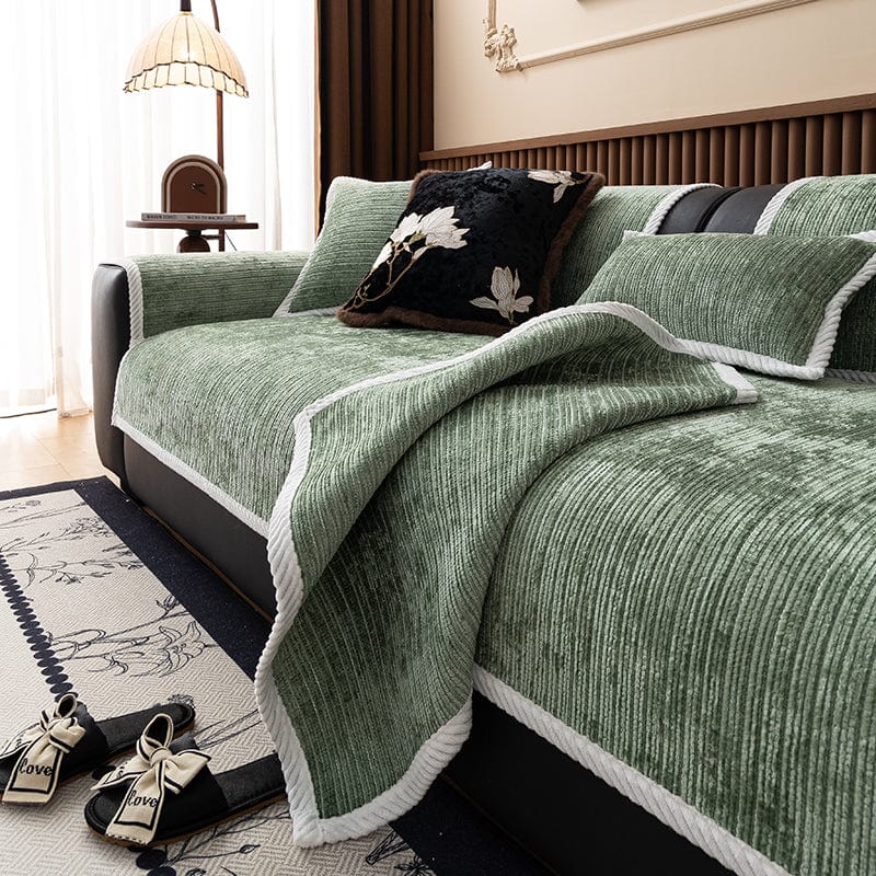 Housse canapé Vert - Housse de Canapé Antidérapante en Tissu Chenille Côtelé La Maison des Housses