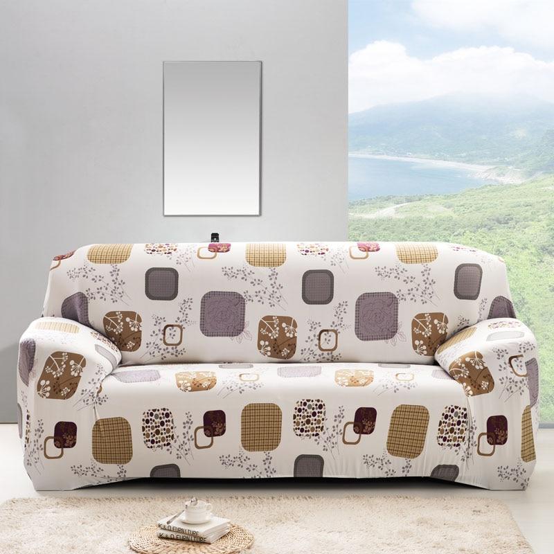 Housse de canapé extensible Écru carrés colorés