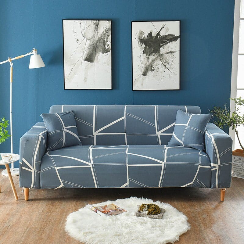 Housse de canapé extensible Bleu gris dalles