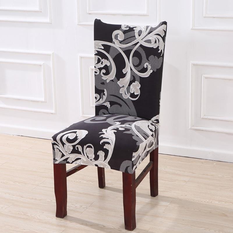 Housse de chaise extensible Noir damas blanc