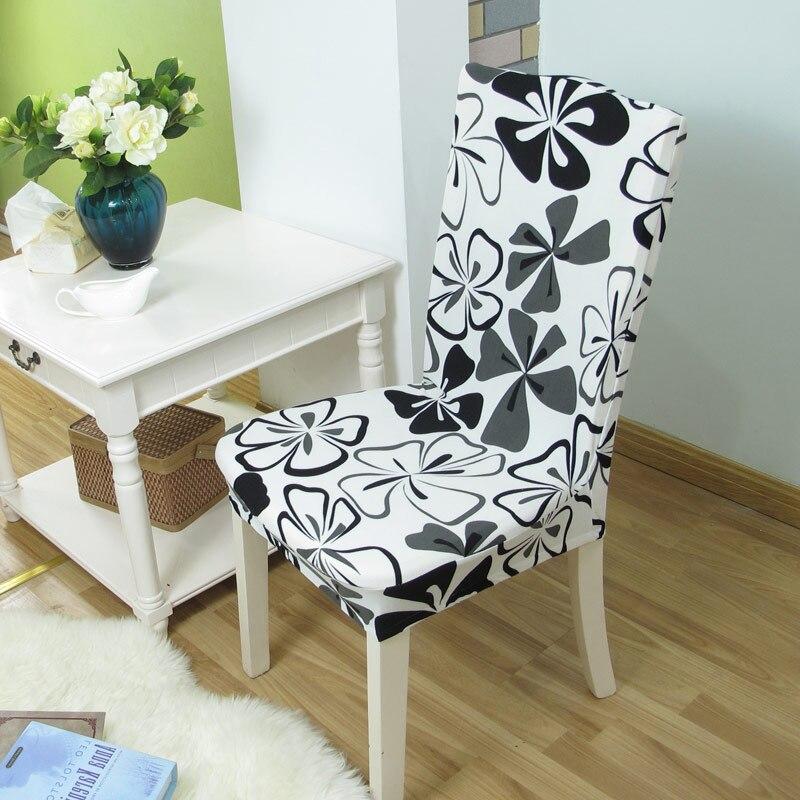 Housse de chaise extensible Blanc fleurs noires