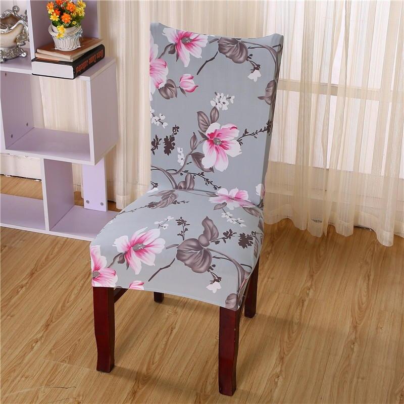Housse de chaise extensible Gris fleurs roses