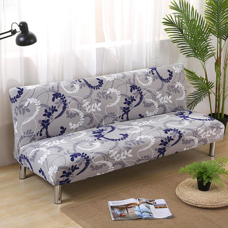 Housse de clic-clac extensible, Gris arabesques bleues, posée sur un clic-clac