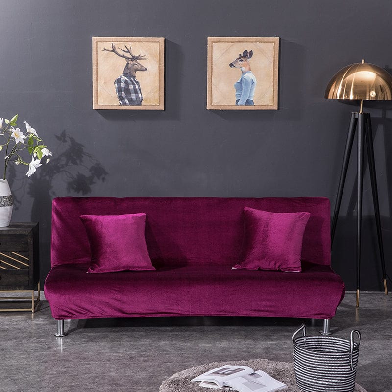 Housse de clic-clac en velours, Magenta, posée sur un clic-clac